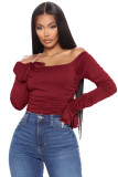 Ribbed flared long-sleeved one-shoulder jumpsuit