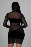 Autumn and winter fashion women's mesh stitching perspective sexy nightclub dress