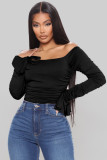 Ribbed flared long-sleeved one-shoulder jumpsuit