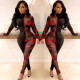 Round neck one-piece sexy slim-fit long-sleeved stitching printed jumpsuit