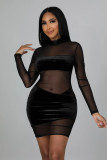 Autumn and winter fashion women's mesh stitching perspective sexy nightclub dress