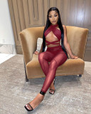Feminine hollow halter neck cross mesh stitching perspective three-piece female