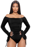 Ribbed flared long-sleeved one-shoulder jumpsuit