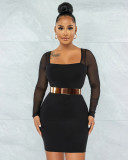 New fashion sexy mesh stitching long sleeve hip dress