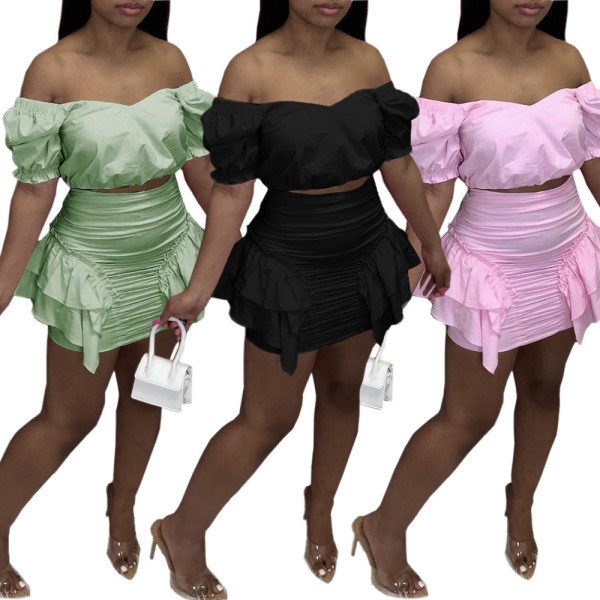 Two-piece pleated skirt with wood ears