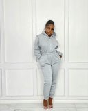 Women's new fall/winter leisure pull-up sweater hooded sports fitness jumpsuit