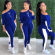 Splicing women's fashion sports and leisure autumn and winter suit printing two-piece suit