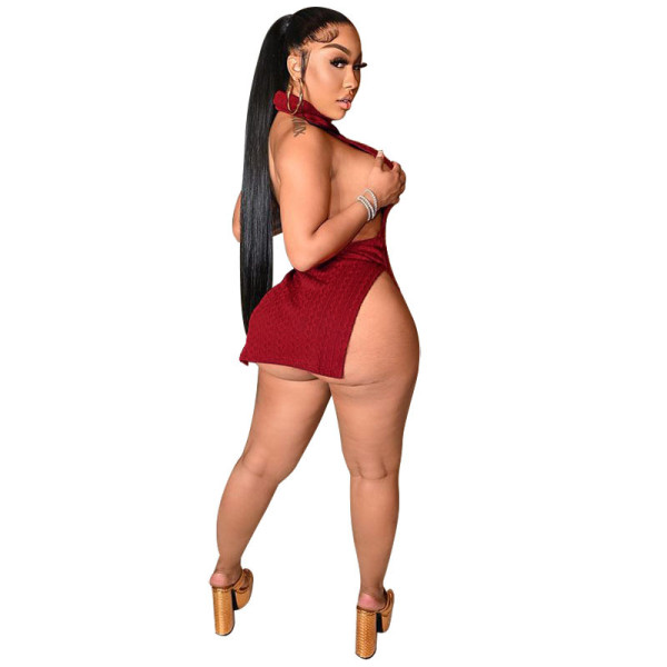 Knitted sleeveless halter neck halter dress sexy tight-fitting hip skirt