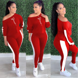 Splicing women's fashion sports and leisure autumn and winter suit printing two-piece suit