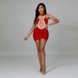 New sexy nightclub party halter see-through sequin bag hip skirt women