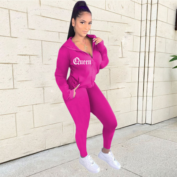 Zipper Hooded Fashion Sports Casual Long Sleeve Solid Color Suit