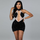 New sexy nightclub party halter see-through sequin bag hip skirt women