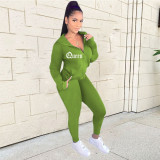 Zipper Hooded Fashion Sports Casual Long Sleeve Solid Color Suit