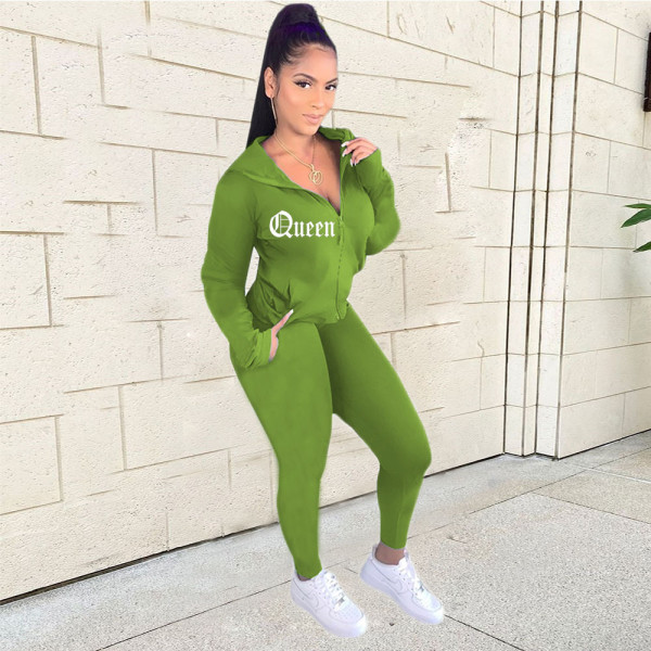 Zipper Hooded Fashion Sports Casual Long Sleeve Solid Color Suit