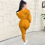 Zipper Hooded Fashion Sports Casual Long Sleeve Solid Color Suit