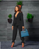 Pure color fashion casual autumn waist small suit two-piece suit
