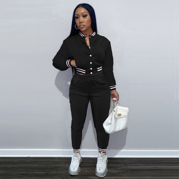 Women's Fall and Winter Fashion Snap Thread Solid Color Baseball Uniform Suit