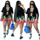 Flame print sexy suit collar two-piece fashion women's suit