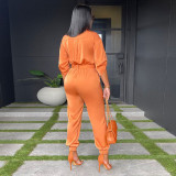 Women's casual fashion solid color high waist pocket tooling short sleeve shirt jumpsuit