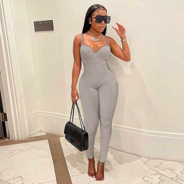 New women's sexy low-cut sling tight-fitting high-waist hip-lifting casual sports jumpsuit