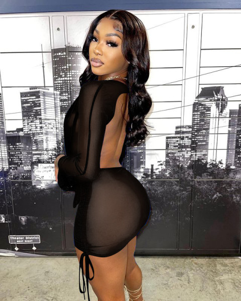 Sexy long-sleeved deep V mesh suit