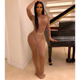 Bright color sexy hollow open back long sleeve nightclub dress women's clothing