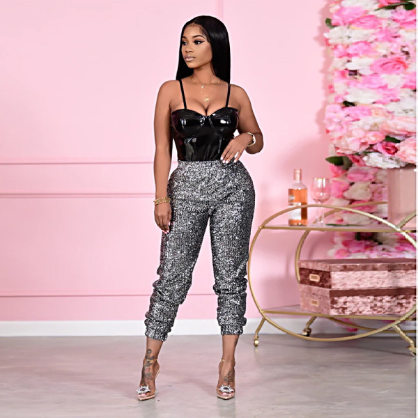 Ladies' new style coated casual sequined leggings, ladies leggings