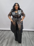 Large size leather suit autumn and winter new style lapel sleeveless imitation leather long vest two-piece