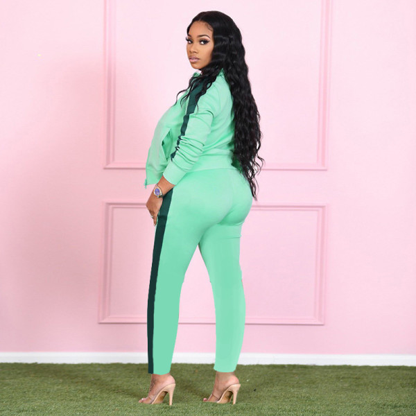 New color matching zipper fitness running pants suit casual sports women's two-piece suit