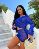 Sexy long-sleeved deep V mesh suit