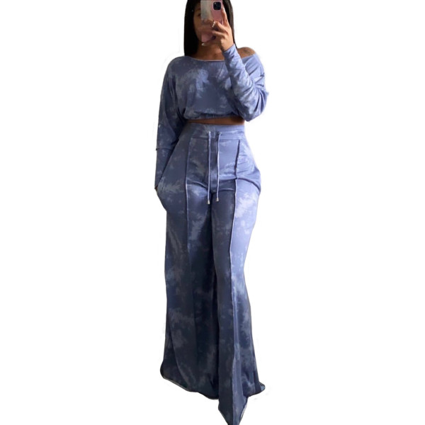Winter new style tie-dye wide-leg leisure suit