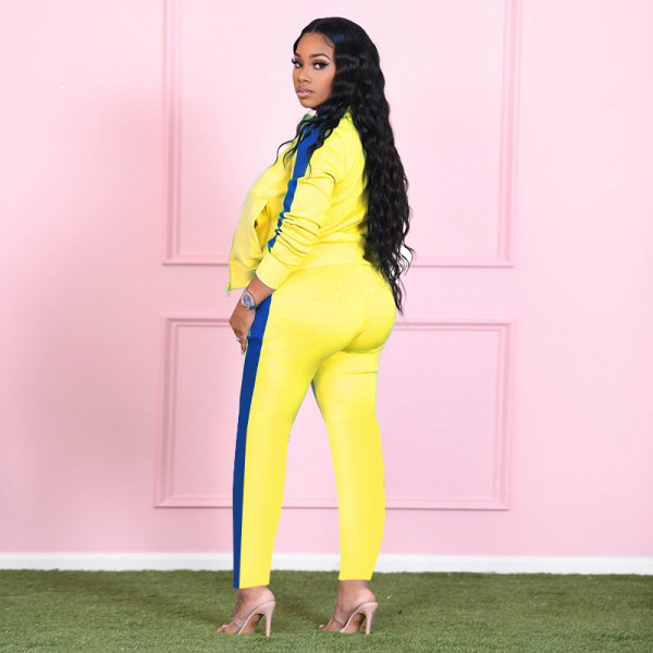 New color matching zipper fitness running pants suit casual sports women's two-piece suit