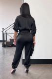 Women's casual fashion solid color high waist pocket tooling short sleeve shirt jumpsuit