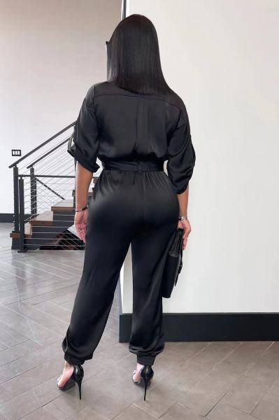 Women's casual fashion solid color high waist pocket tooling short sleeve shirt jumpsuit