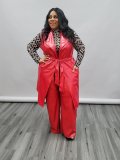 Large size leather suit autumn and winter new style lapel sleeveless imitation leather long vest two-piece