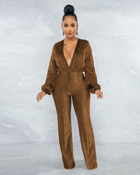 New sexy sexy V-neck high stretch lurex women's jumpsuit
