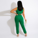 Fashion casual sleeveless short top women with slim pencil pants solid color two-piece suit
