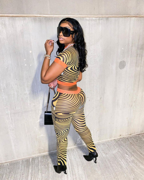 New fashion sexy mesh printing two-piece suit