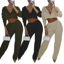 Women's hooded sweater + wide leg pants two-piece suit