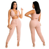 Fashion casual sleeveless short top women with slim pencil pants solid color two-piece suit