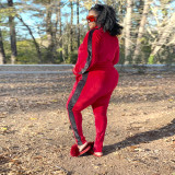 Fashion sports style solid color two-piece suit women's plus size women's loose long-sleeved jacket with pencil pants