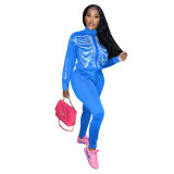 Fashion casual all-match hot diamond skull suit jacket + pants two-piece suit