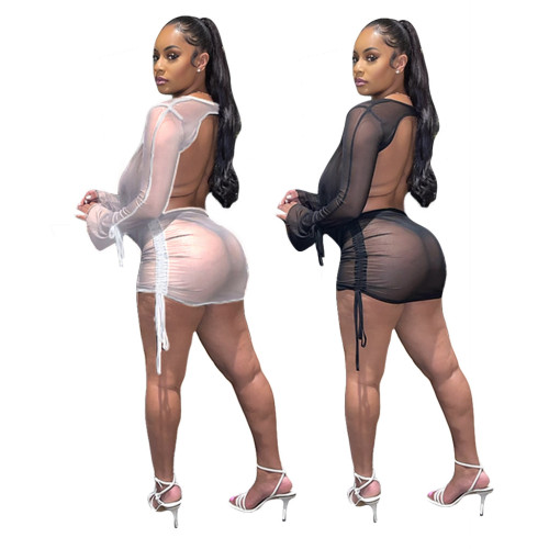 Explosive style mesh stitching fashion women's two-piece suit