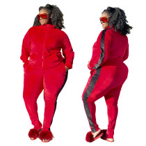 Fashion sports style solid color two-piece suit women's plus size women's loose long-sleeved jacket with pencil pants Fashion sports style solid color two-piece suit women's plus size women's loose long-sleeved jacket with pencil pants