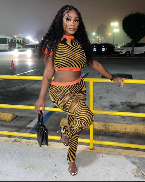 New fashion sexy mesh printing two-piece suit