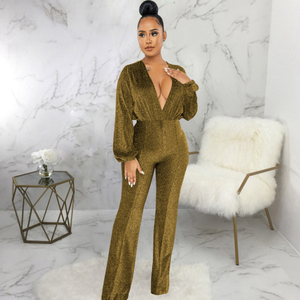 New sexy sexy V-neck high stretch lurex women's jumpsuit