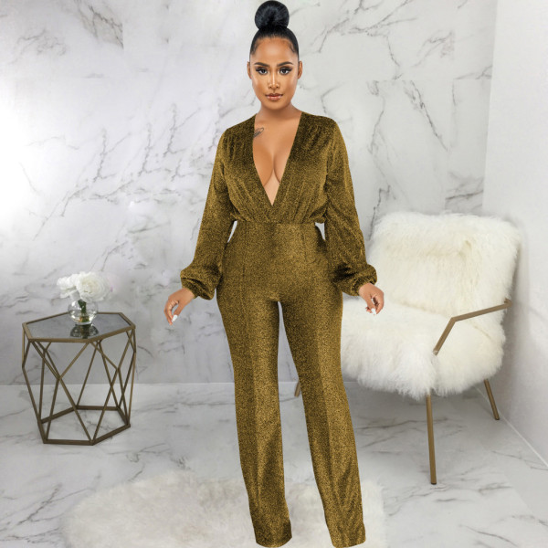 New sexy sexy V-neck high stretch lurex women's jumpsuit