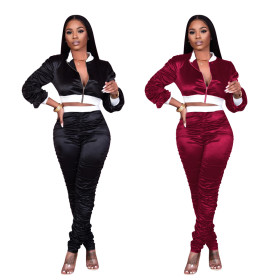 Women's autumn and winter ladies pure color leisure sports suit two-piece suit