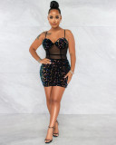 Flocking sequins see-through strap sexy dress