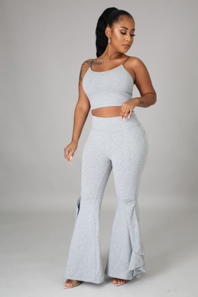 Women's Fashion New Ruffled High Waist Slim Flared Pants Two-Piece Set